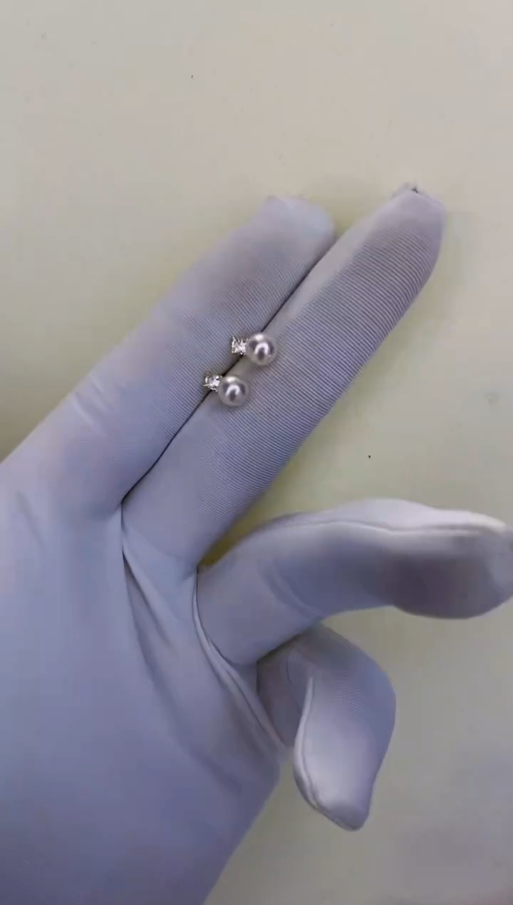 银S925镶嵌海水珍珠akoya王妃款耳钉5-6mm