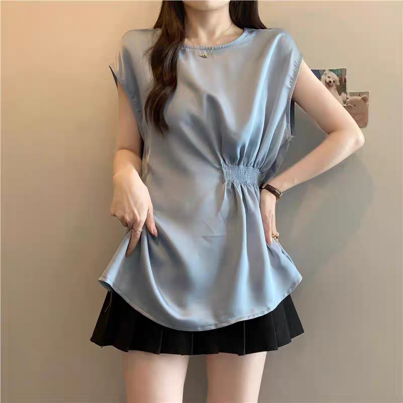 衣源8574#法式独特无袖衬衫2025夏季收腰别致绝美小衫上衣