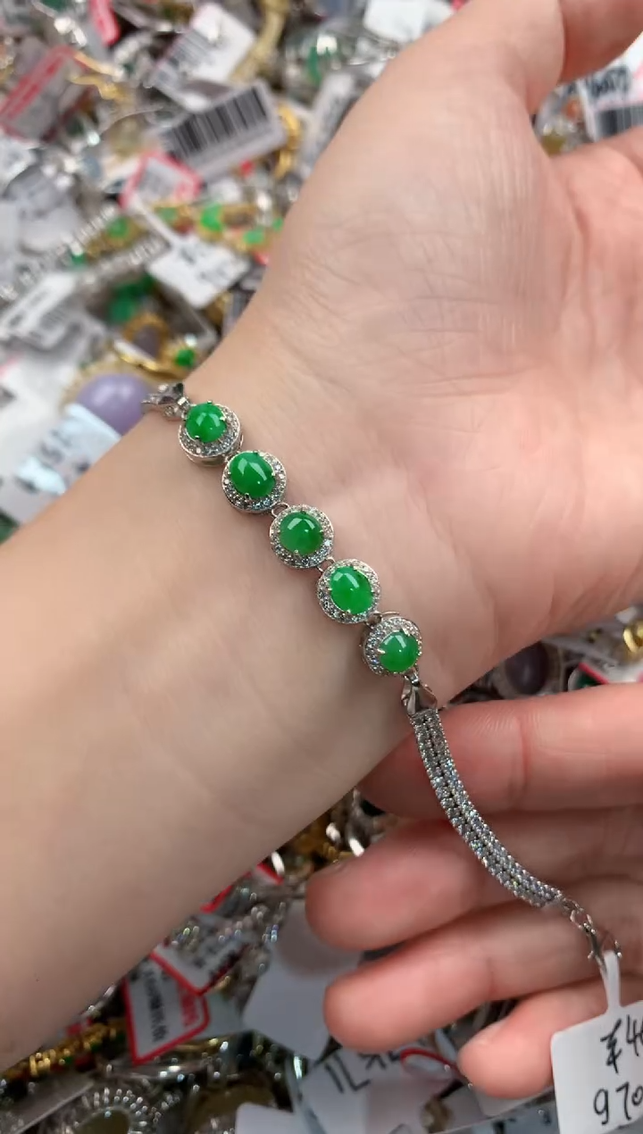 银S925镶嵌戒指翡翠444----4