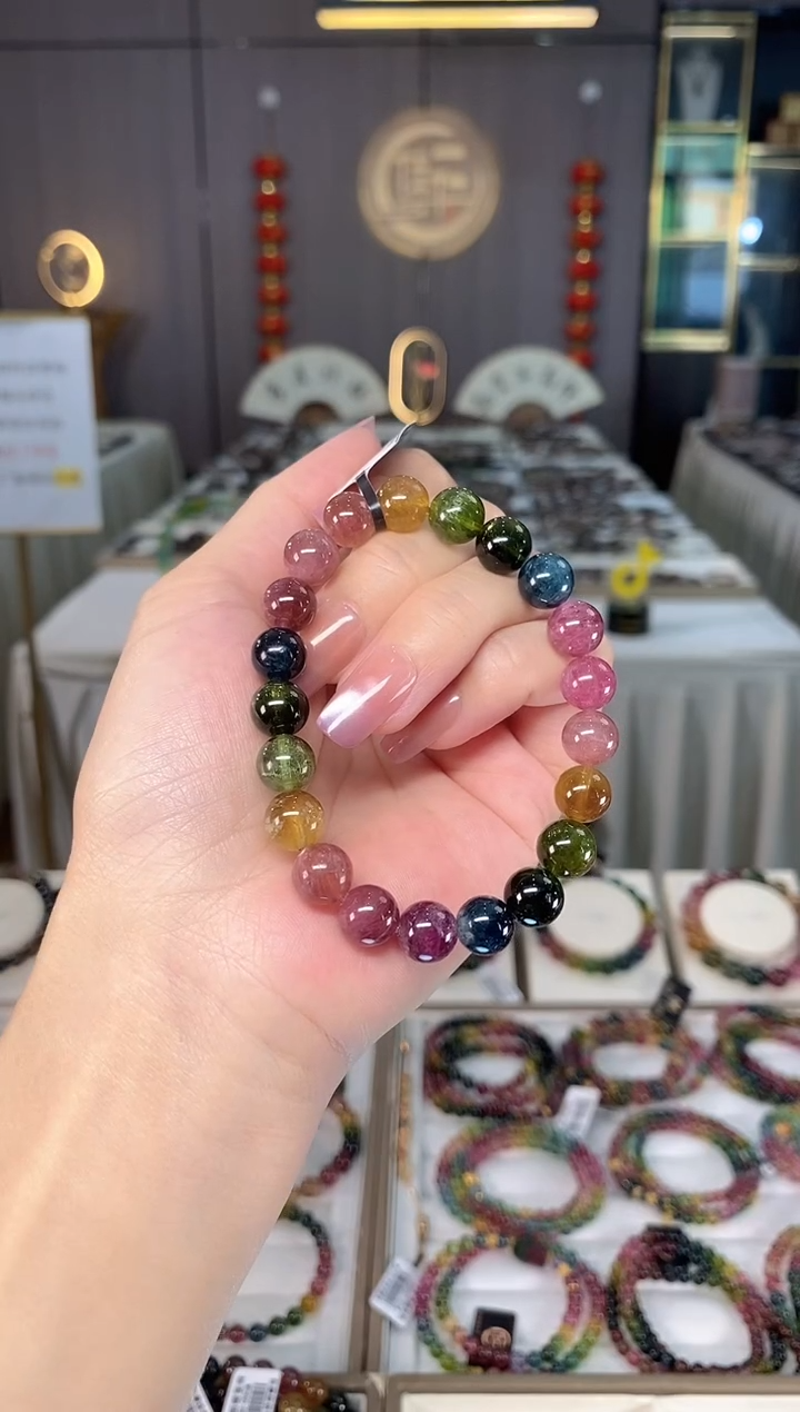 未镶嵌透体老矿碧玺彩虹单圈手串9mm+碧玺hon多样性发一条1