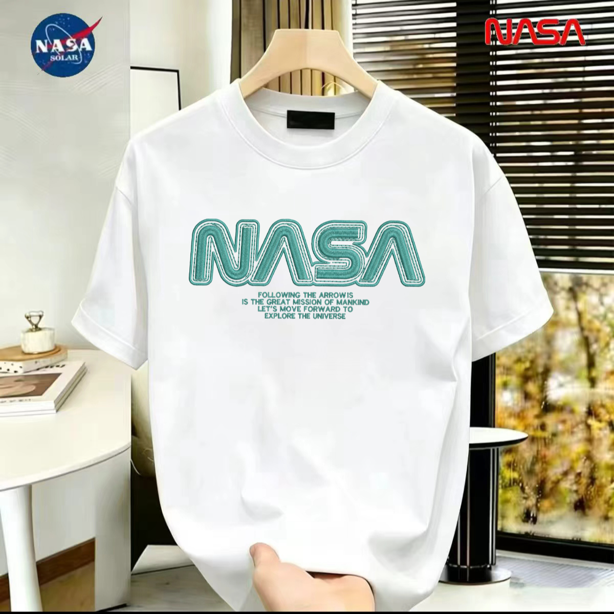NASA联名纯棉夏季圆领短袖T恤微宽松时尚男女同款休闲百搭23