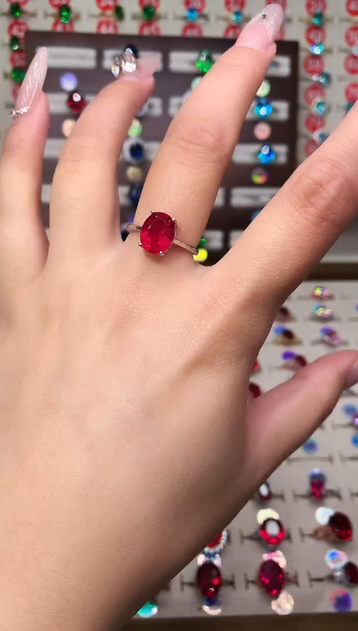 银S925镶嵌戒指红宝石8*10 银托