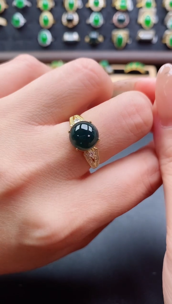 银S925镶嵌戒指翡翠1