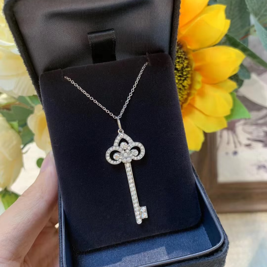 99新 Tiffany & Co./蒂芙尼 【念念特价】满钻鸢尾花钥匙项链 中号