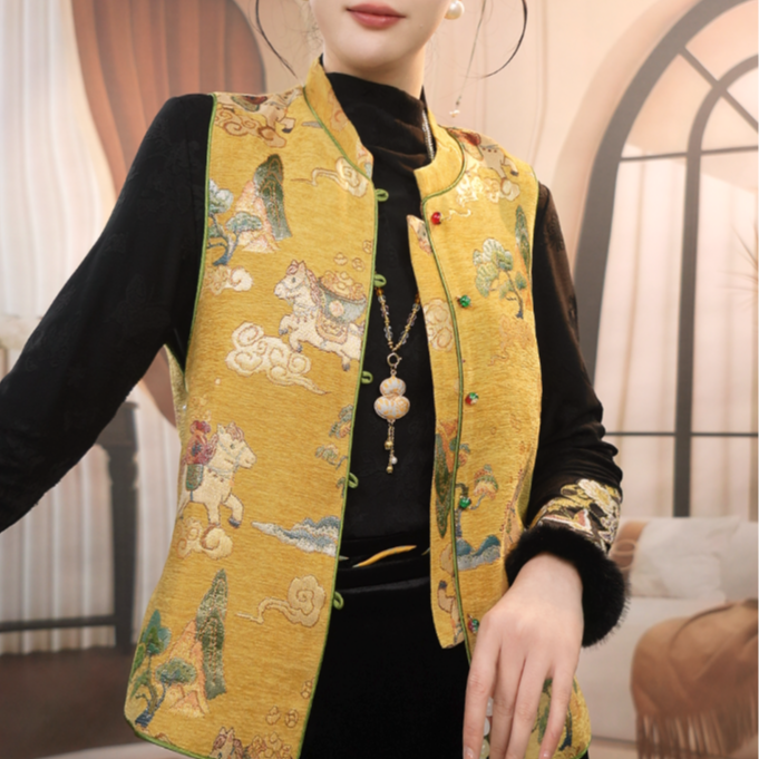 马上有钱-2026开年气质新款常规上衣唐装马甲提花国风女马夹