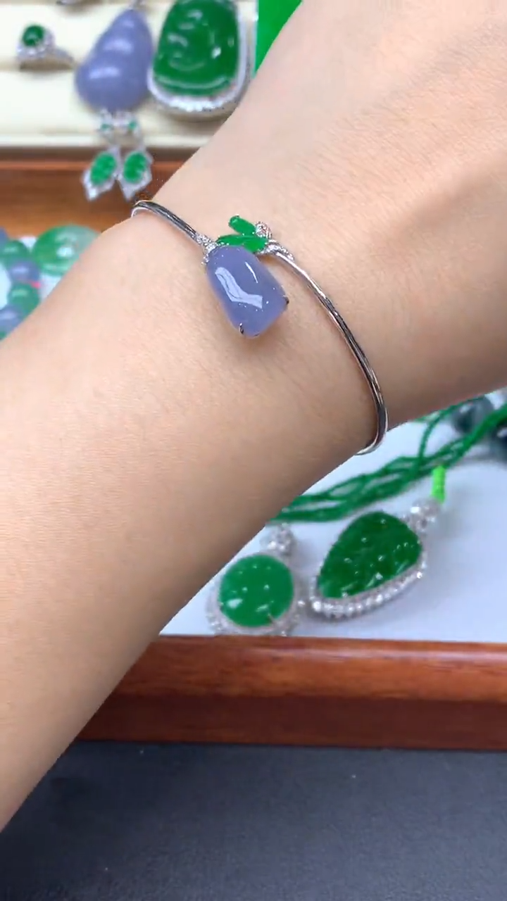 【闪购商品】翡翠手镯18K金镶嵌377-天然翡翠