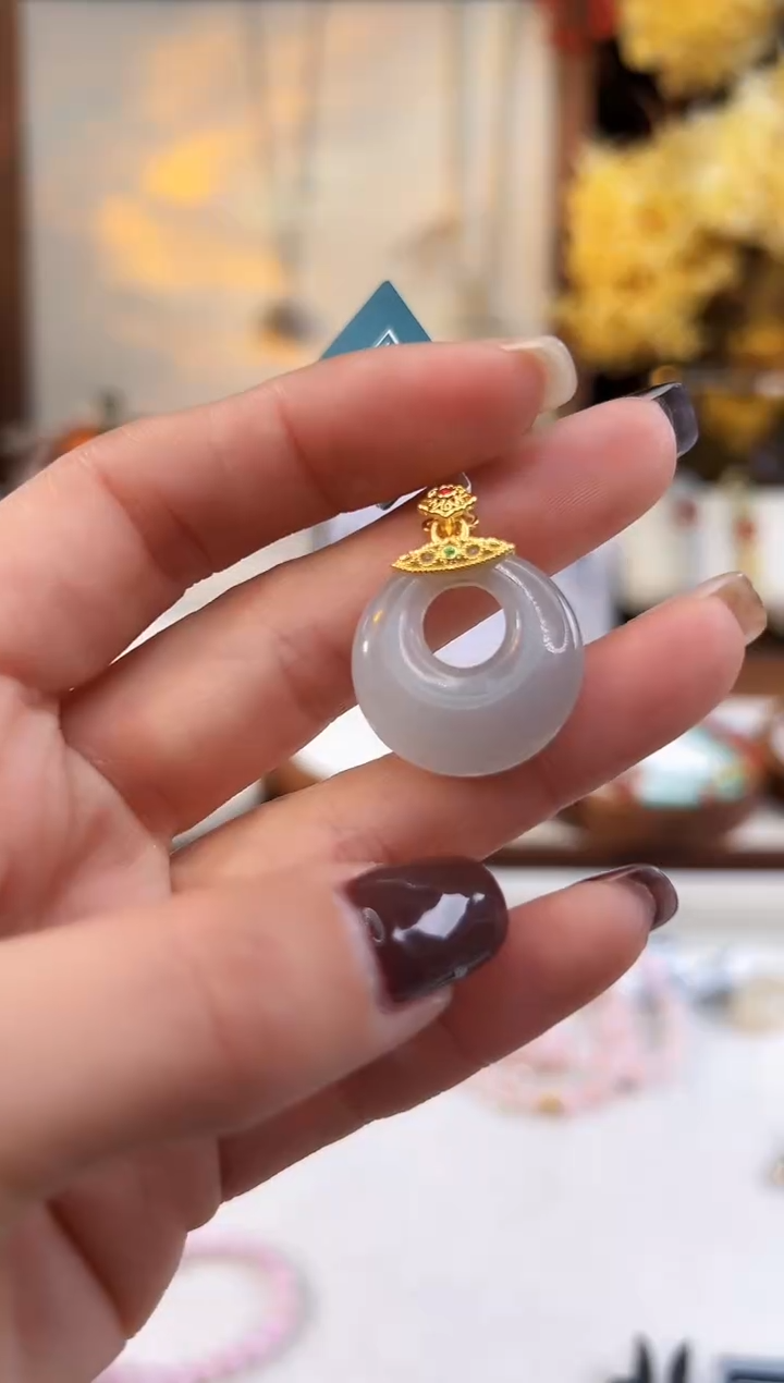 【闪购商品】和田玉吊坠18K金镶嵌@@D921D016379