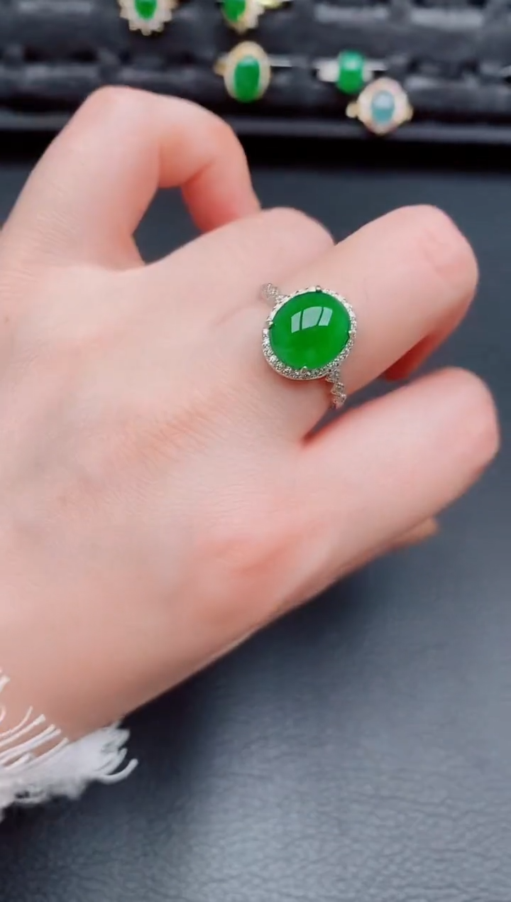 【闪购商品】翡翠戒指银S925镶嵌天然a货翡翠185