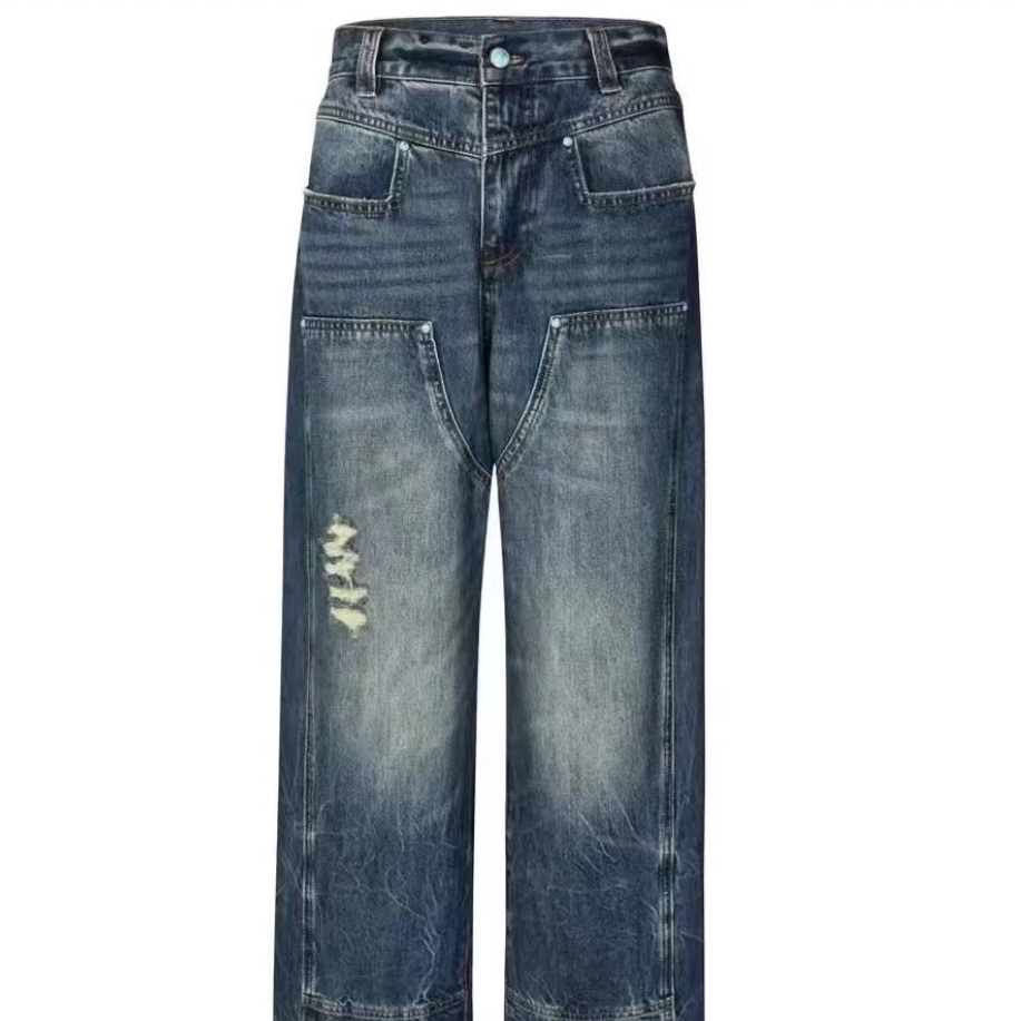 1013-2025春款男士宽松阔腿大直筒牛仔裤时尚