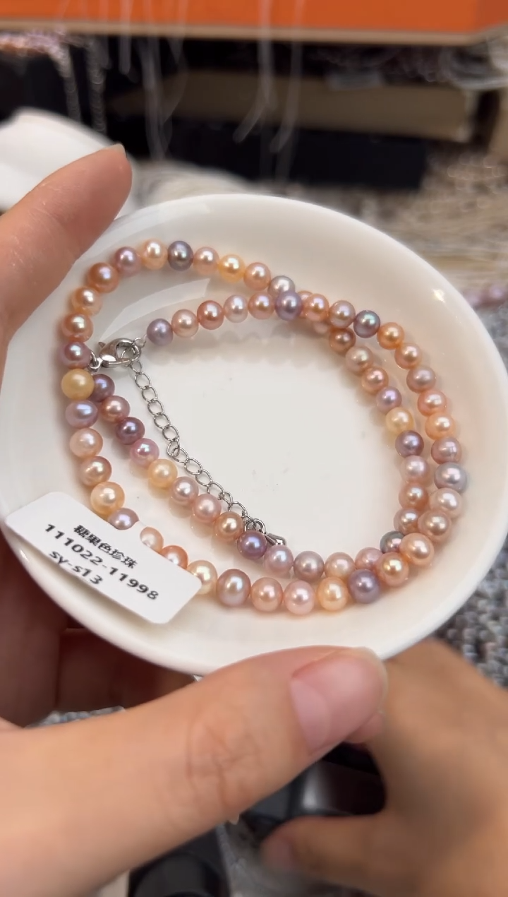 未镶嵌4淡水珍珠糖果色*珍珠项链5-6mm无核