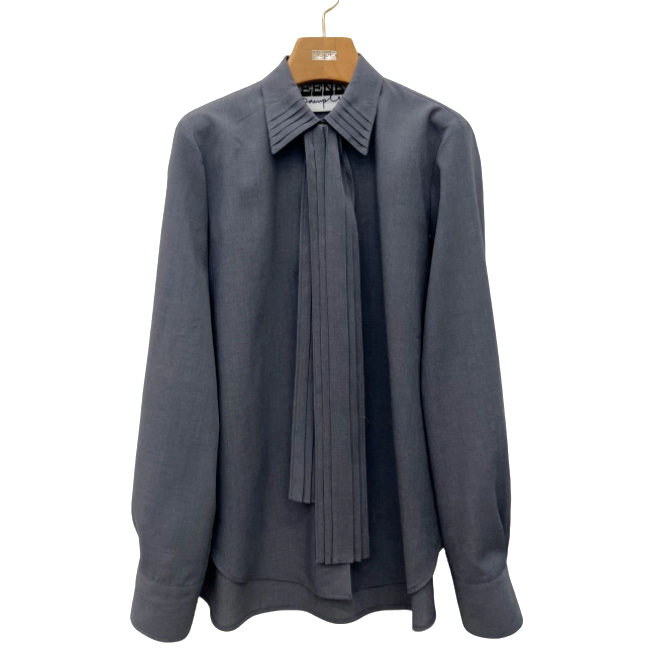 项小七EENK 设计师品牌 25冬季新品直身长款系带领长袖衬衫上衣女