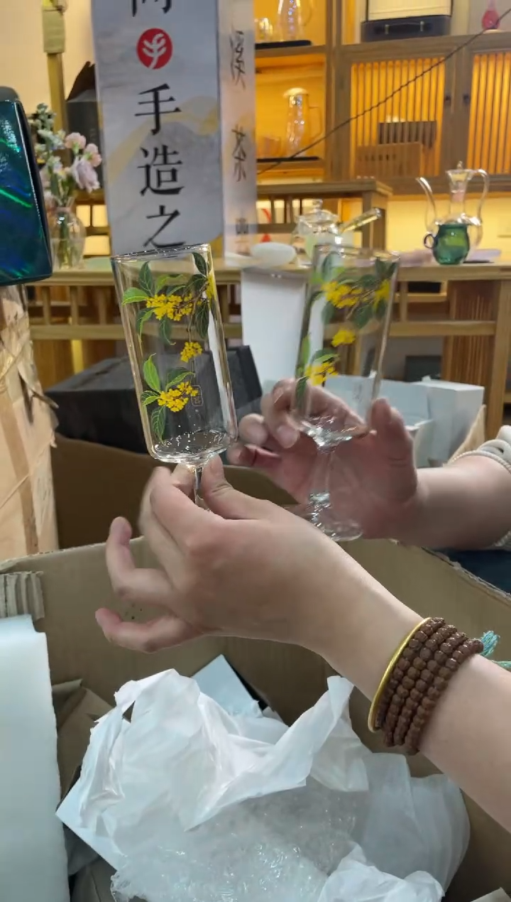 手工艺品玻璃桂花猴魁杯拍一发二