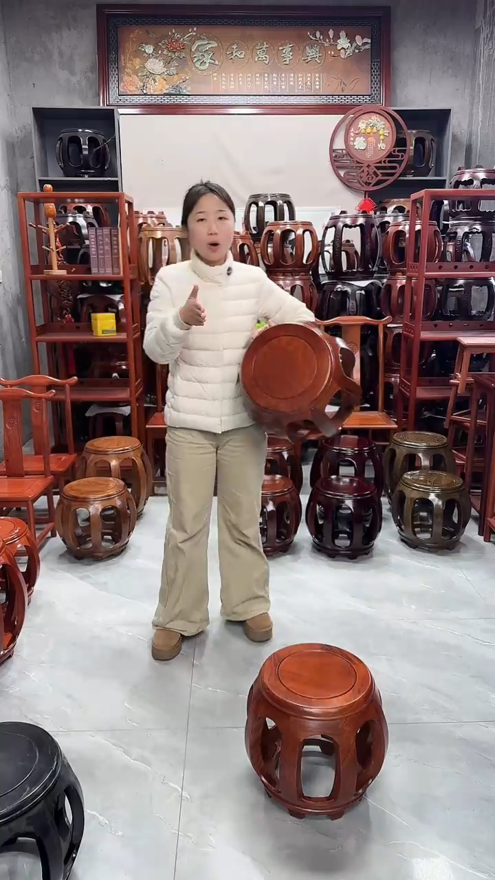 花梨木类家具花梨色大号鼓凳一对（两条） 