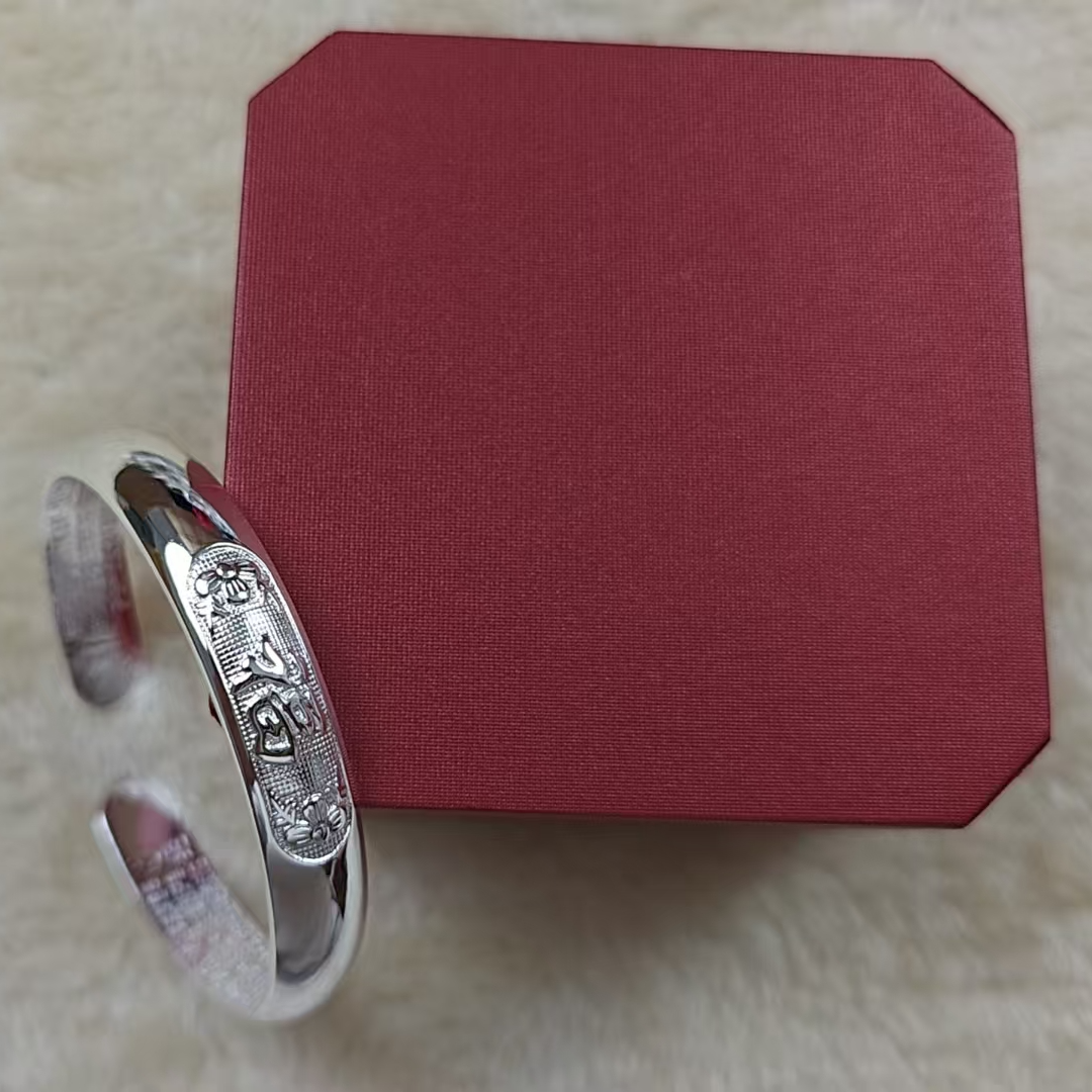 足银手镯 108300送长辈宽面银手镯女福字9999手镯