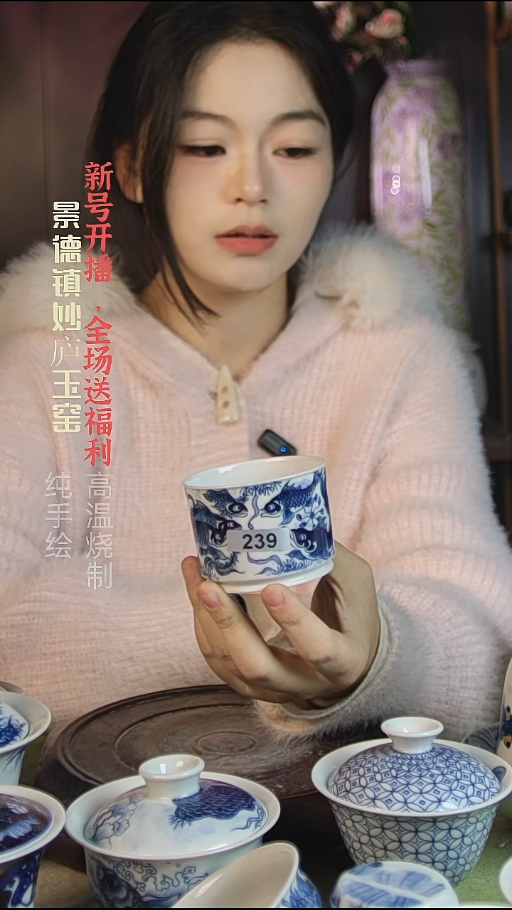 盘陶妙庐玉窑鱼澡融天杯239微瑕