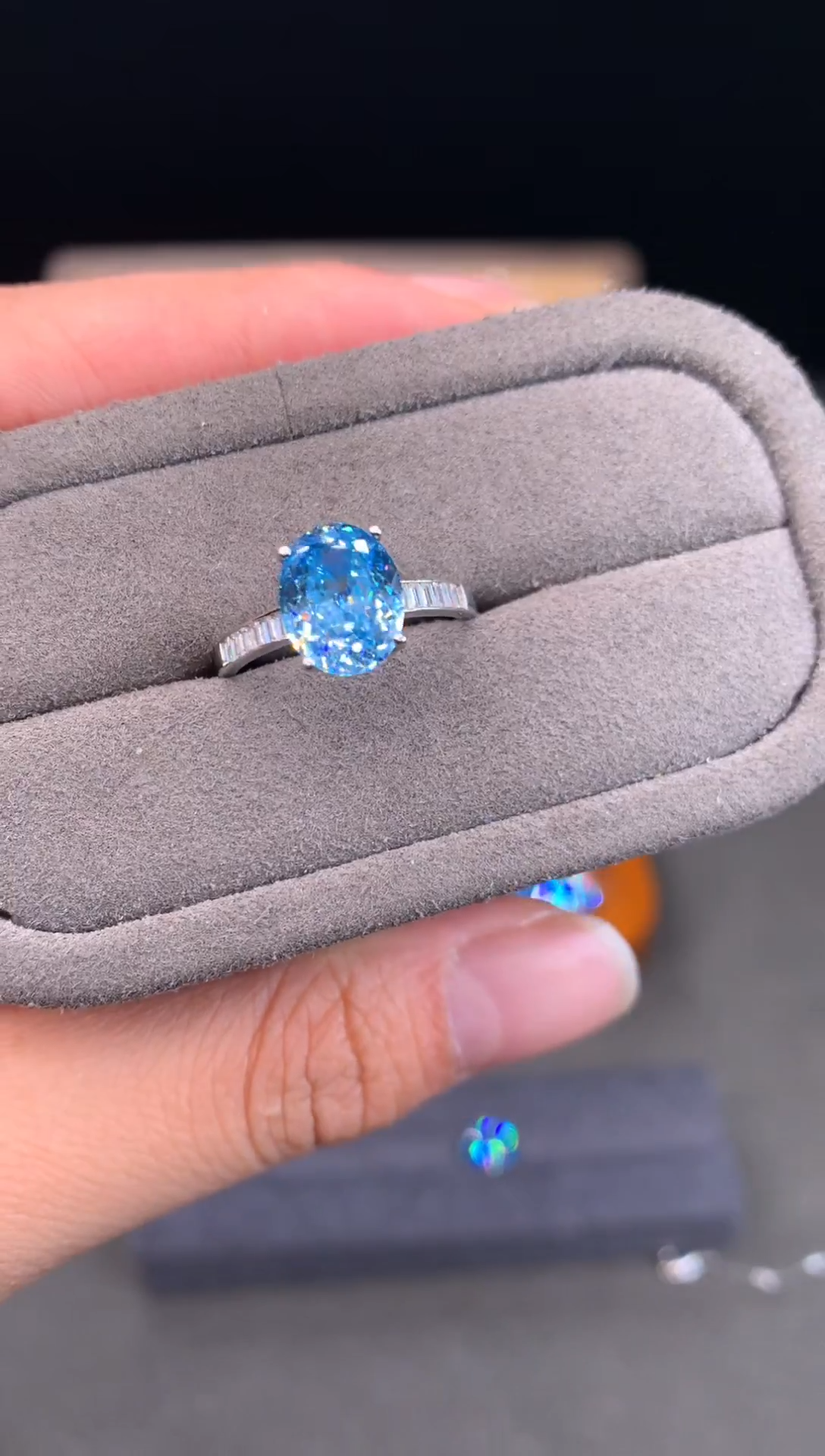 银S925镶嵌戒圈海蓝宝石11111