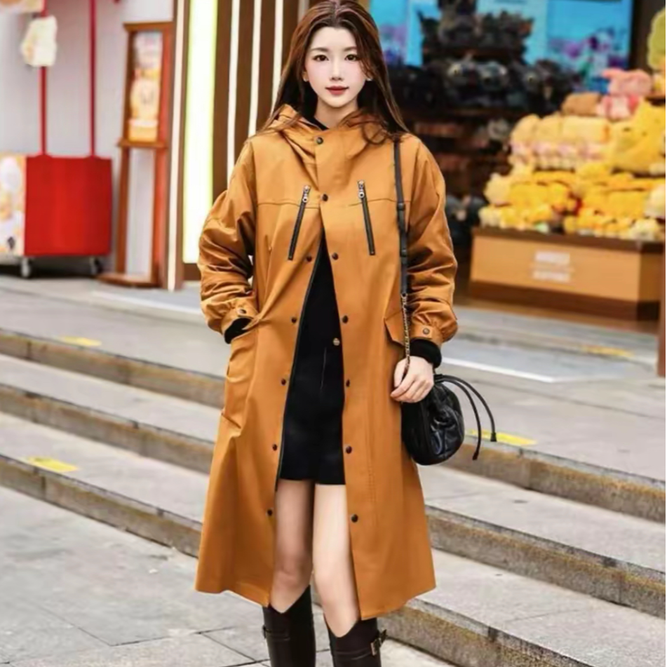 GIRDEAR/哥弟保暖女款拼接连帽气质女装纯色宽松型女士长款140057