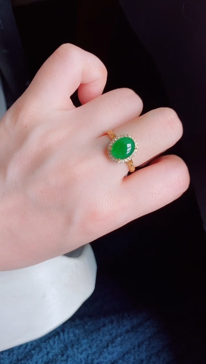 【闪购商品】翡翠戒指银S925镶嵌天然a货翡翠373