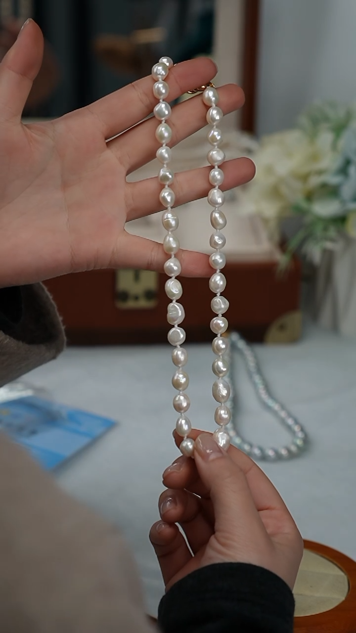 【闪购商品】淡水珍珠项链合金巴洛克项链 8mm