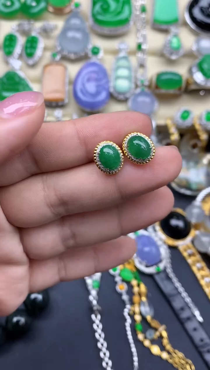 【闪购商品】翡翠耳饰18K金镶嵌445-中国好珍宝