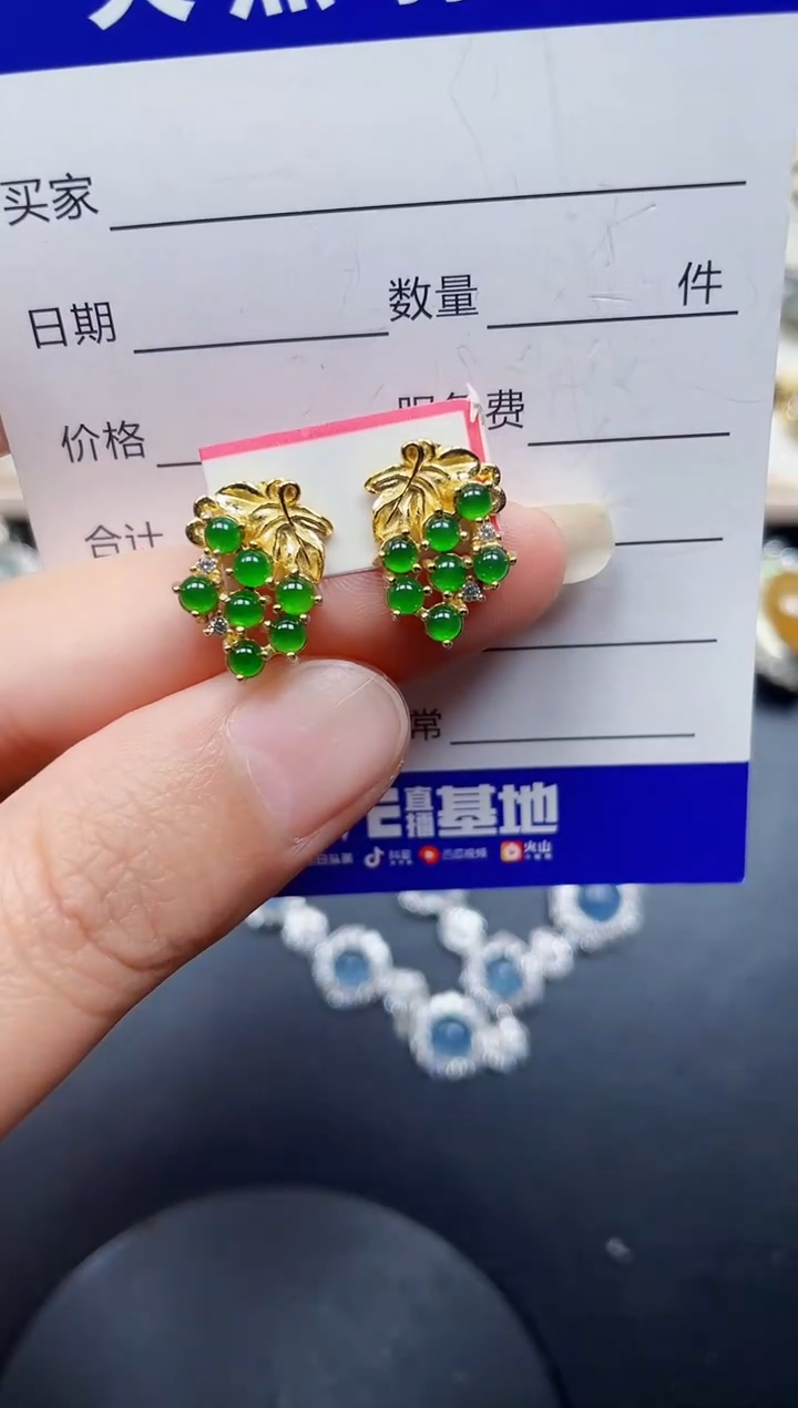 银S925镶嵌翡翠耳饰235