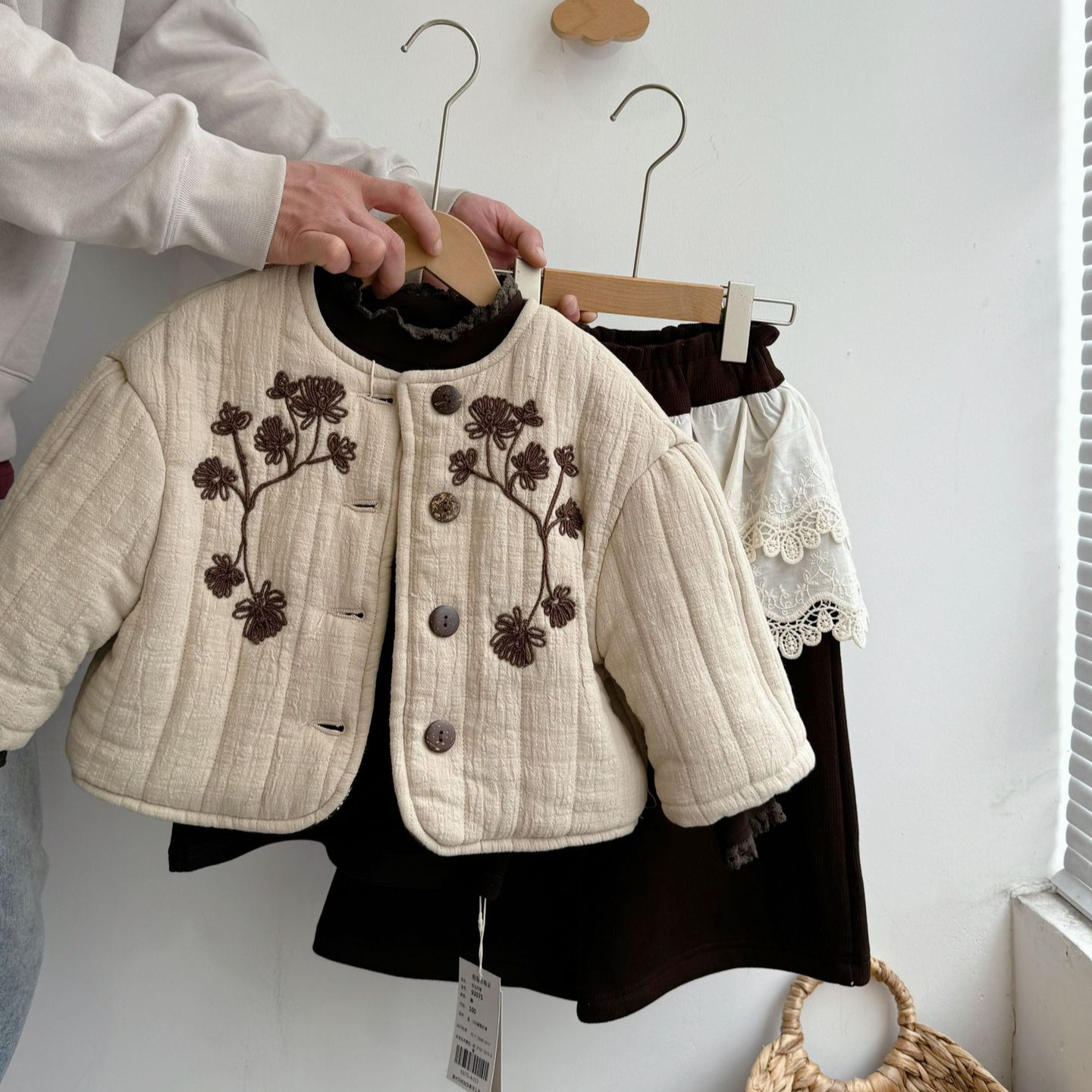 2025冬季女童棉服新款洋气韩系儿童碎花花边棉衣宝宝夹棉棉袄外套