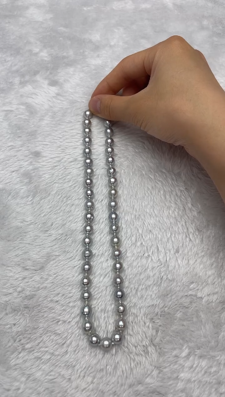 项链银S925镶嵌海水珍珠AK真多麻8.5-9mm