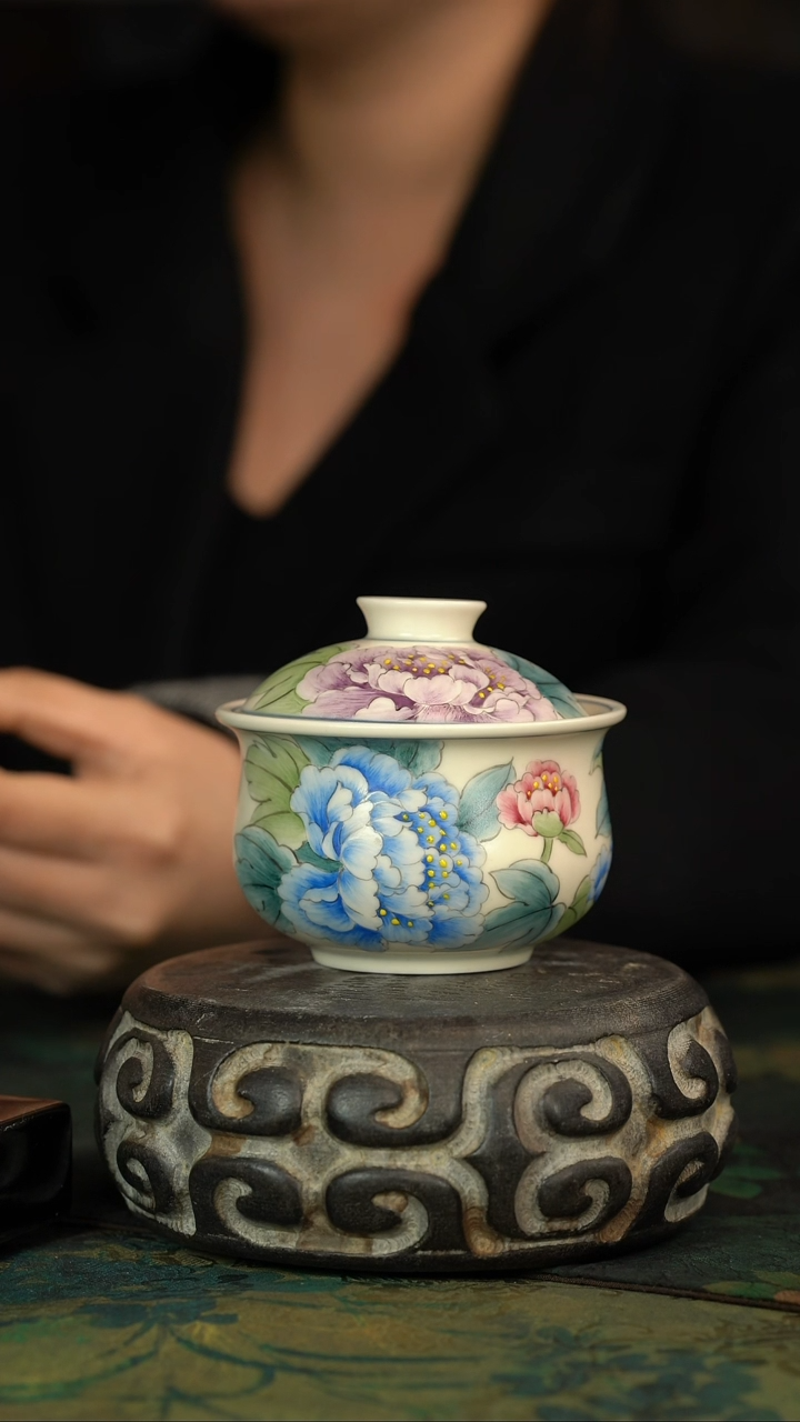 【闪购商品】瓷片初六好物分享@@牡丹花盖碗