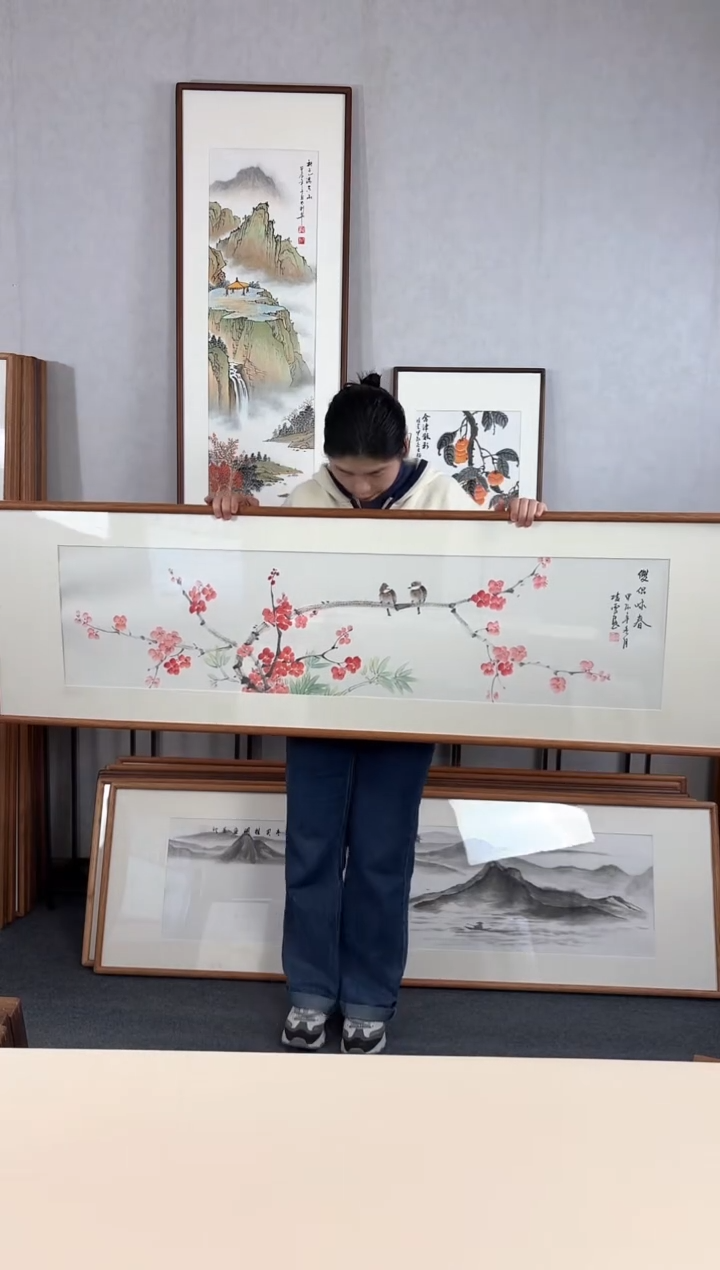 【闪购商品】国画手绘*双侣咏春*52*172cm实木框