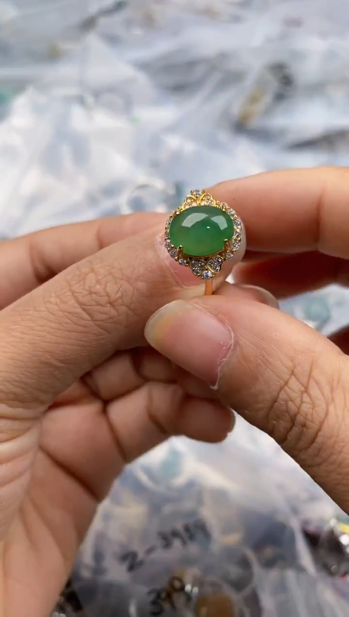 银S925镶嵌戒指翡翠555--1