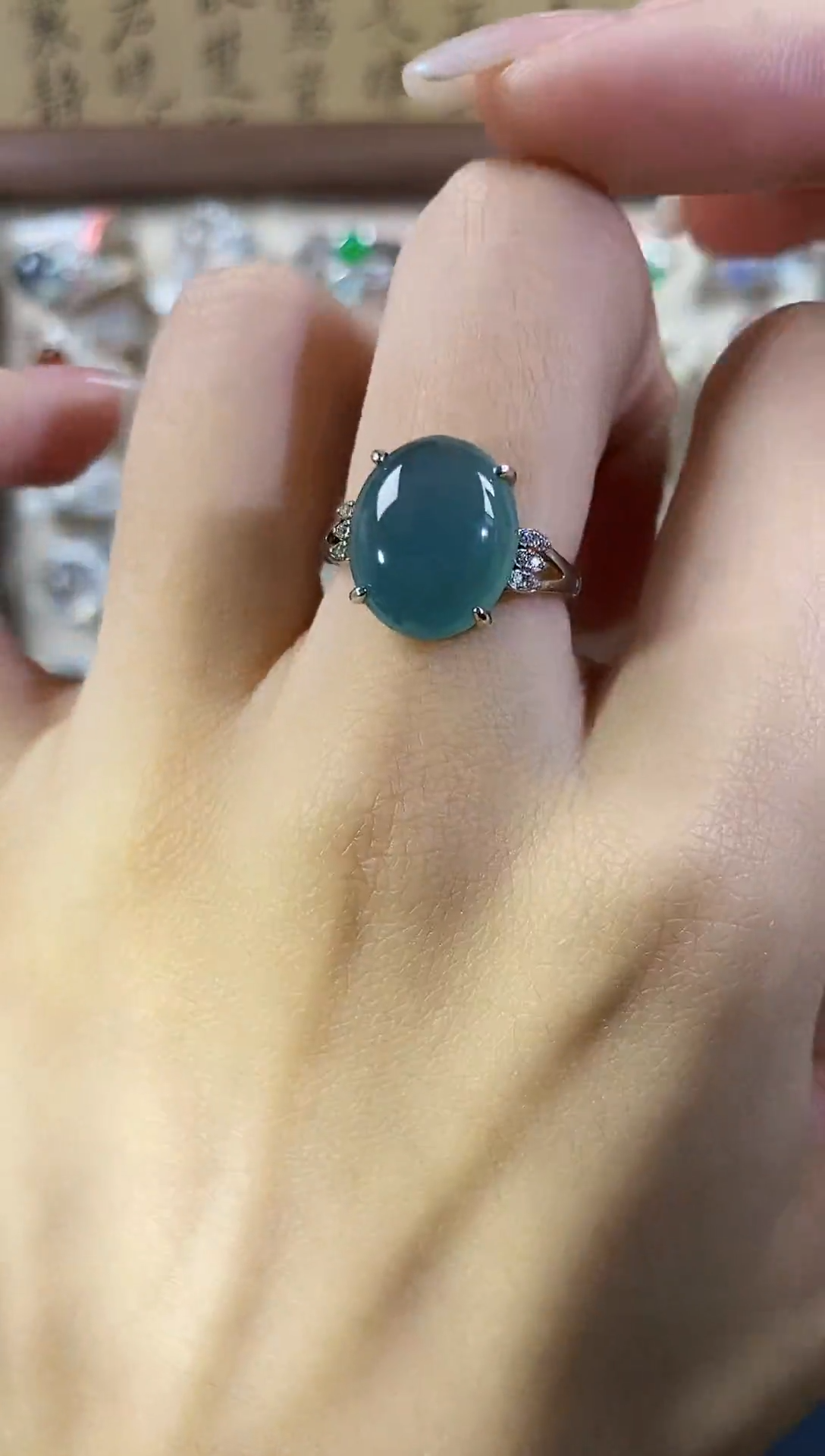 银S925镶嵌戒指翡翠天然A货翡翠161