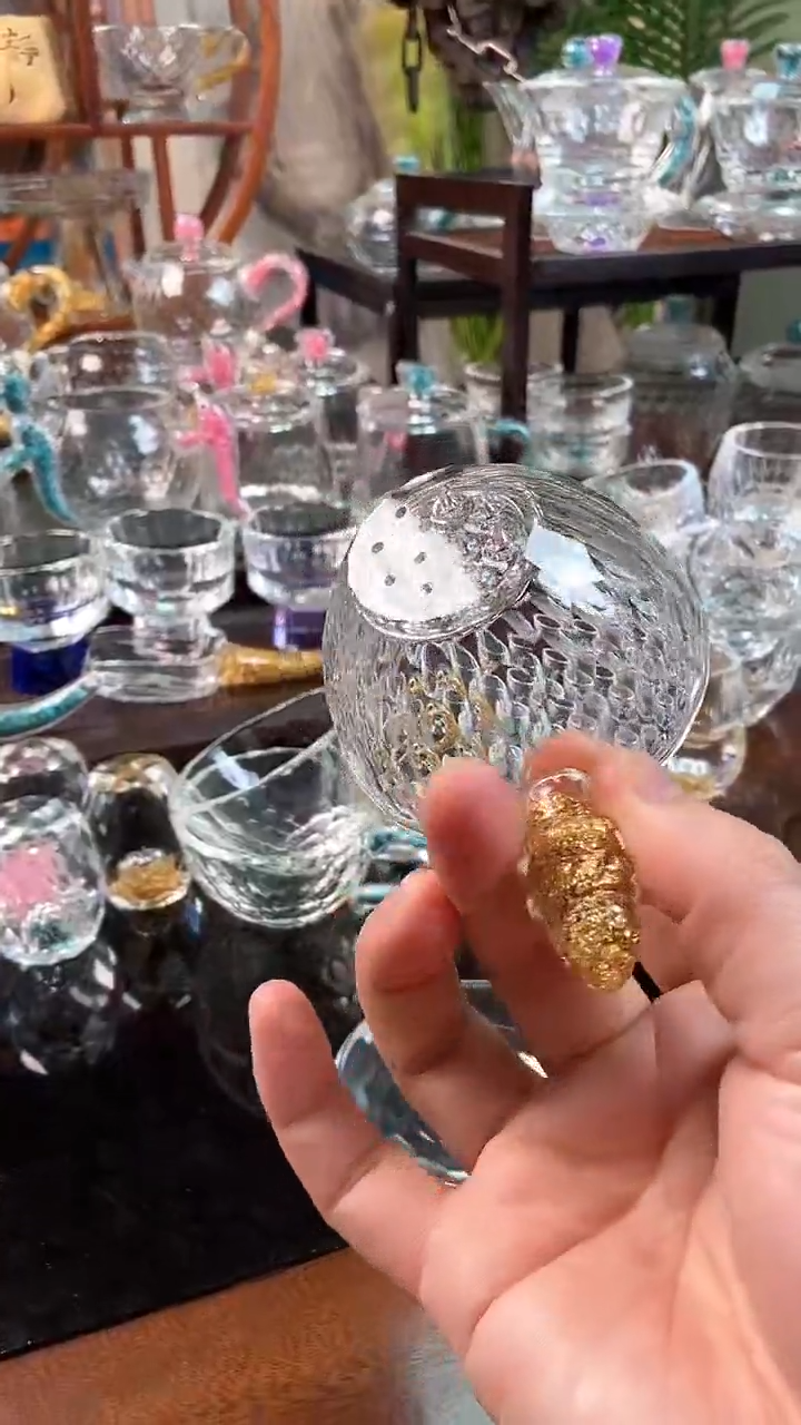 【闪购商品】金箔水晶茶漏+杯垫2套