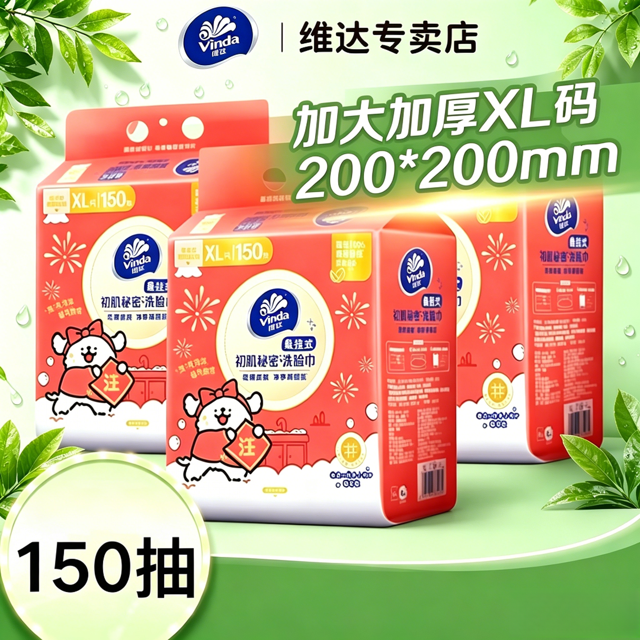 Vinda/维达【150抽】联名款IP线条小狗洗脸巾大包加厚一次性家用纸