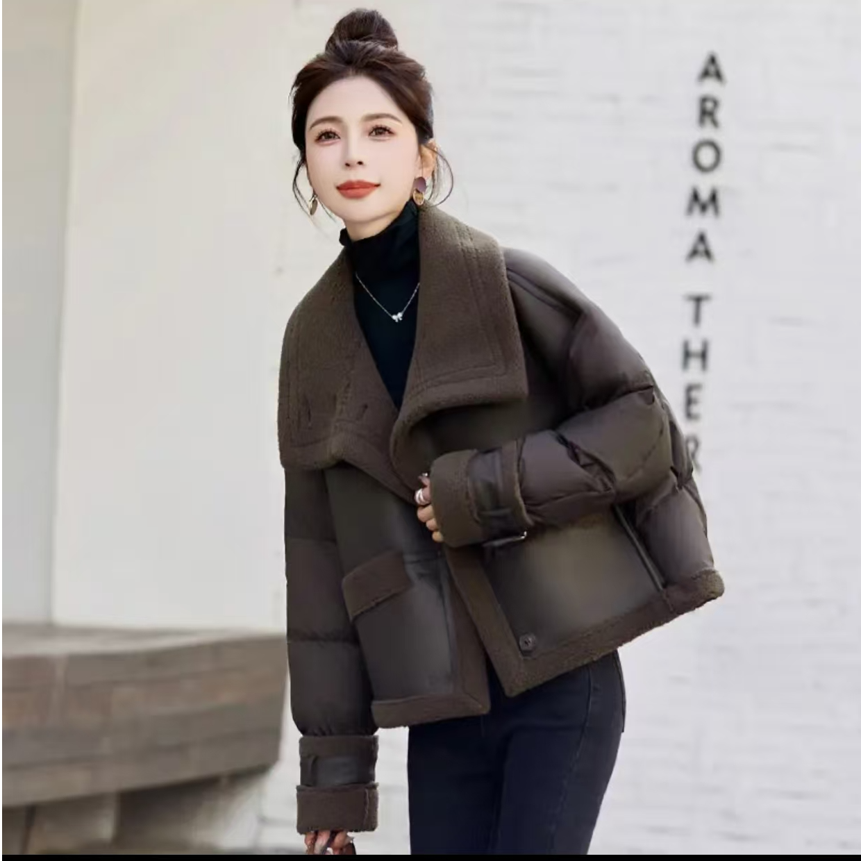 高级羔羔毛拼接宽松棉服女2025冬季新款小个子时尚加厚外套短款