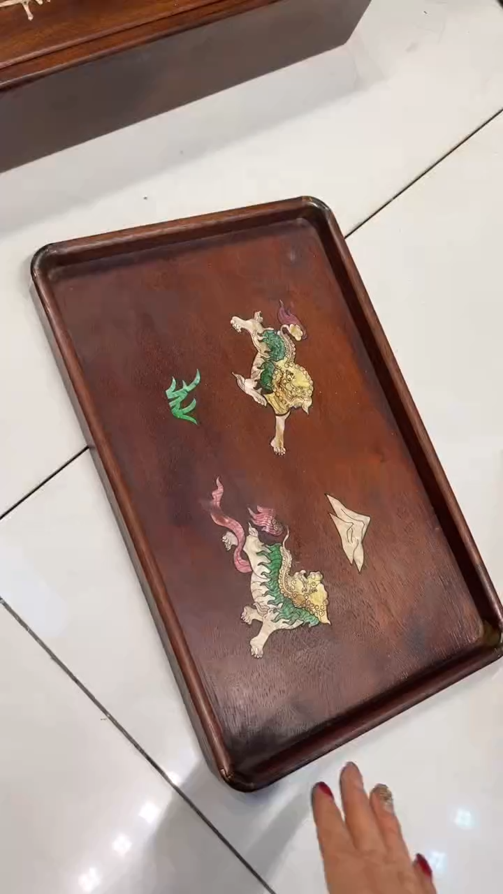 【闪购商品】木狮子滚绣球茶盘 托盘