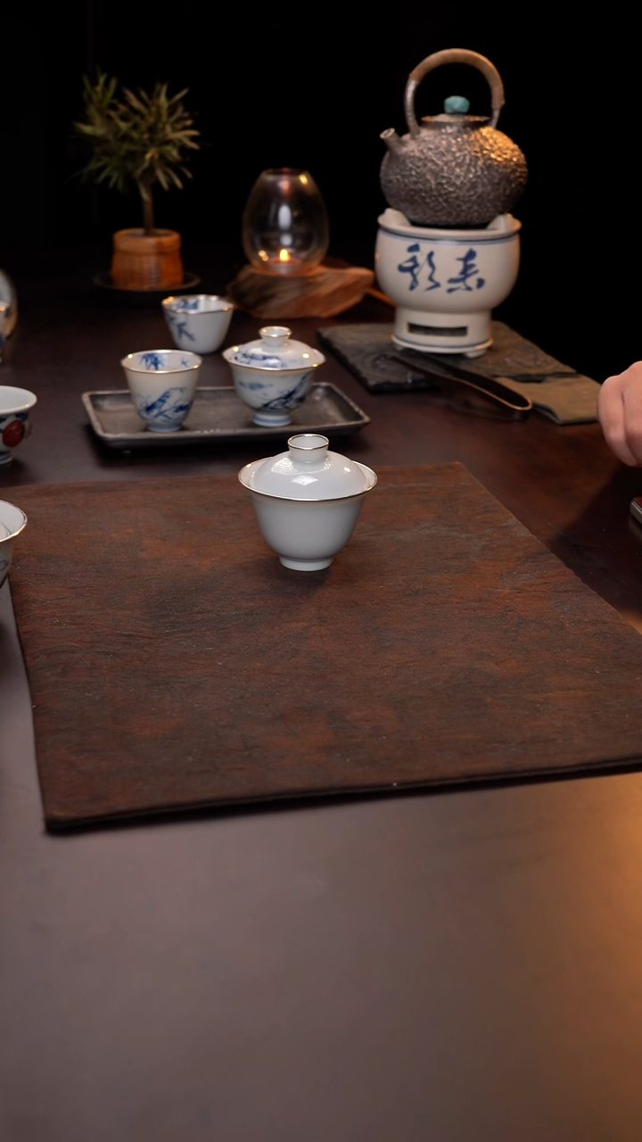 南**木临江仙诗文盖碗三包银口