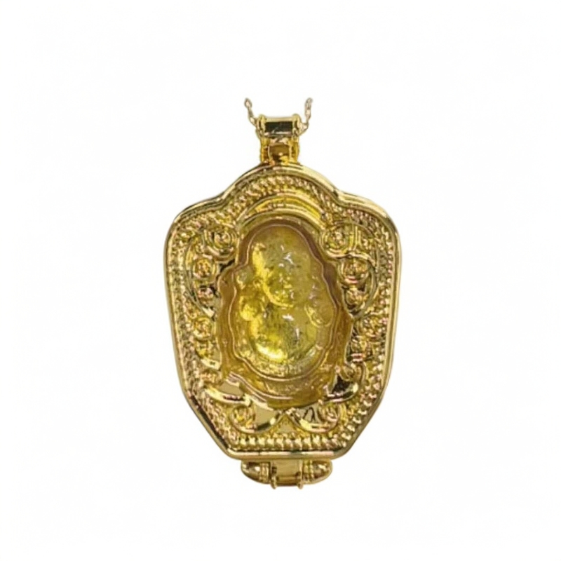 【小岛】琥珀玻璃底海漂料元宝财神吊坠（可打开） YSDZ253/YS253