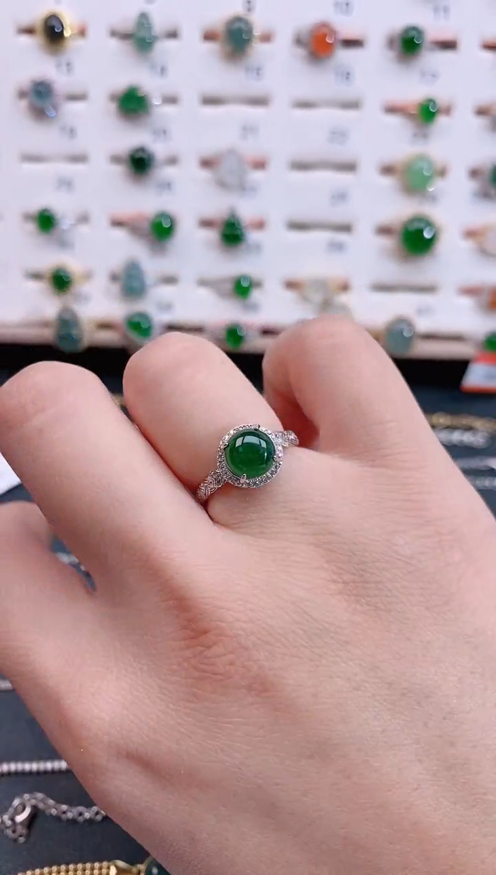 银S925镶嵌戒指翡翠天然翡翠