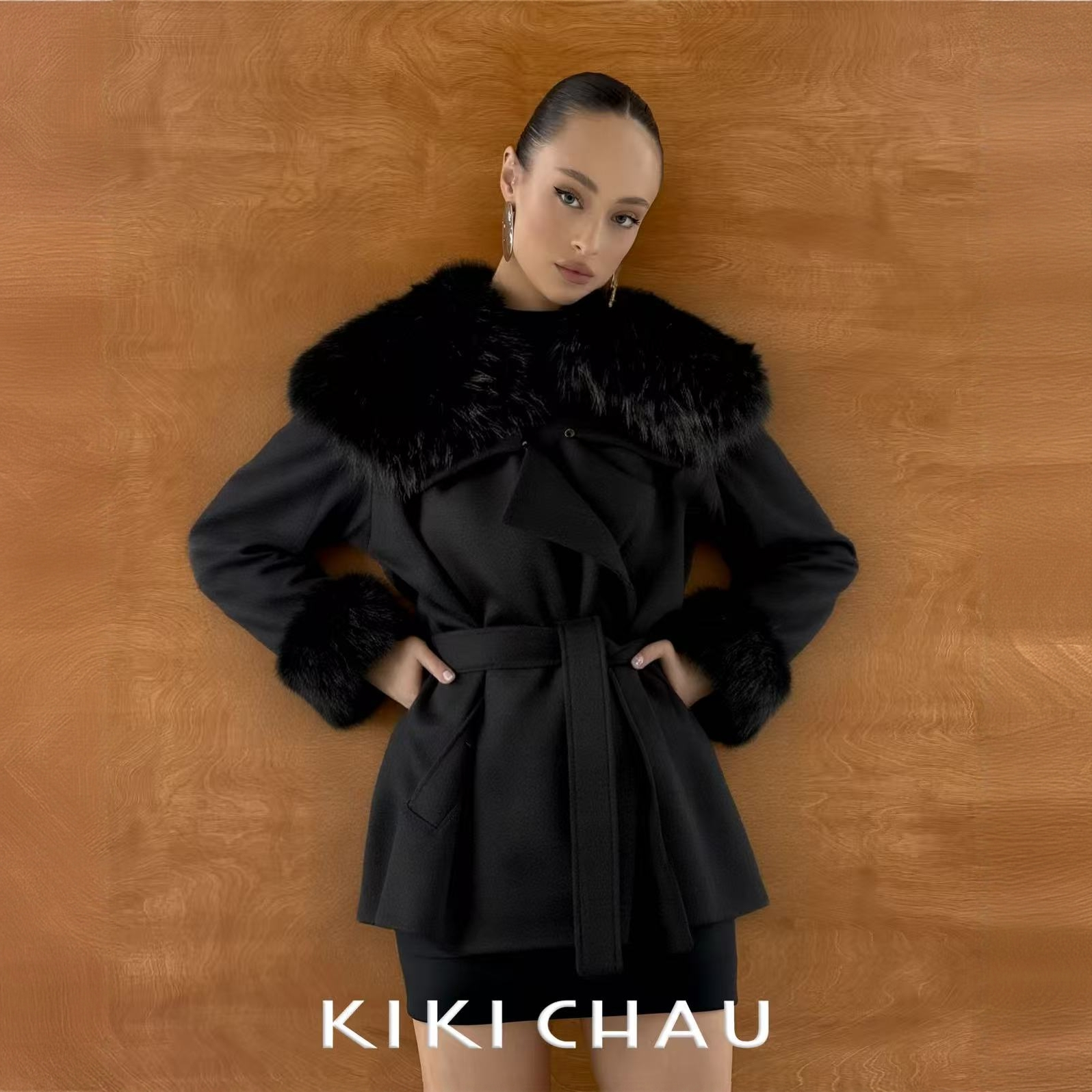 KIKI CHAU'GRAZIE’羊毛羊绒大衣 可拆卸大毛领