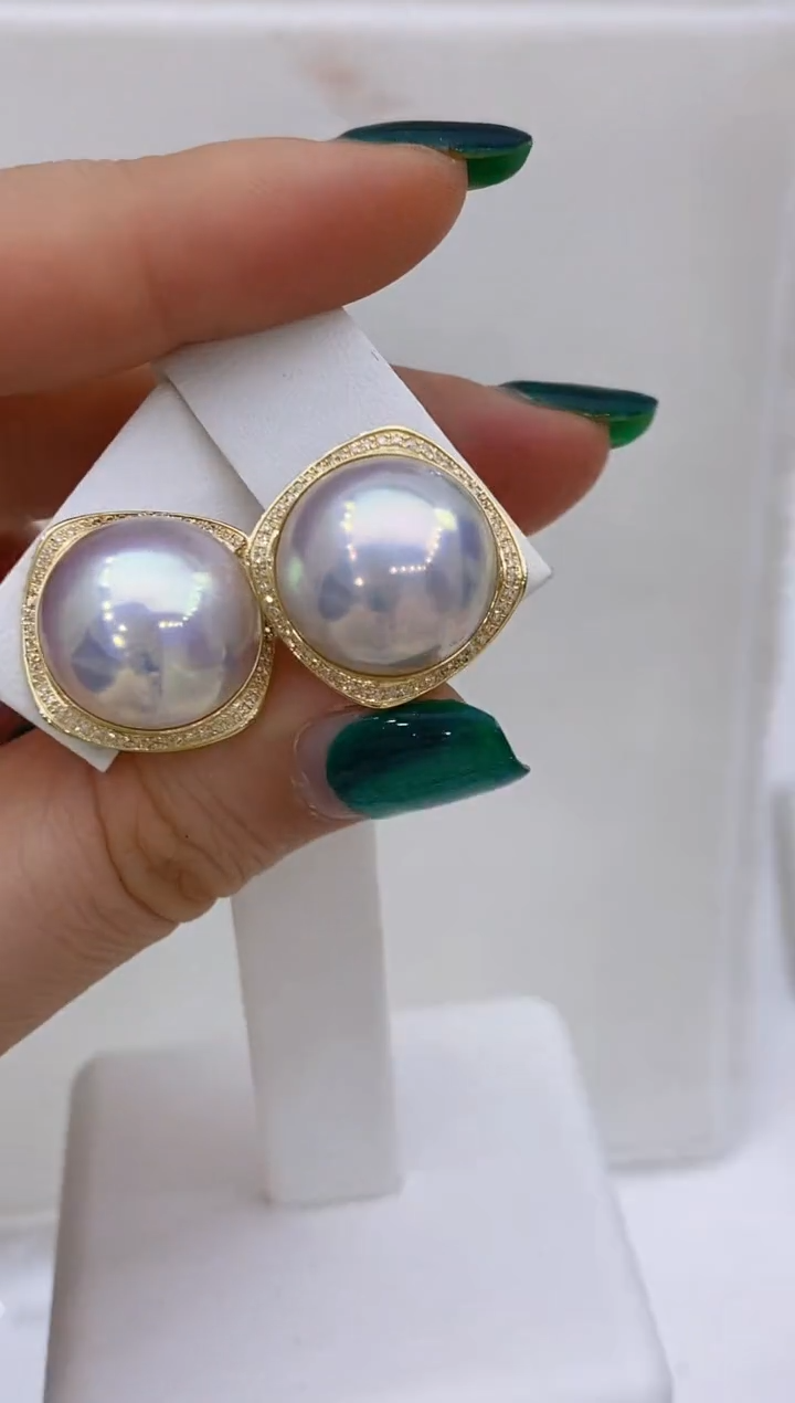 【闪购商品】拼合珍珠（马贝珠）耳饰18K金镶嵌108 15-16mm