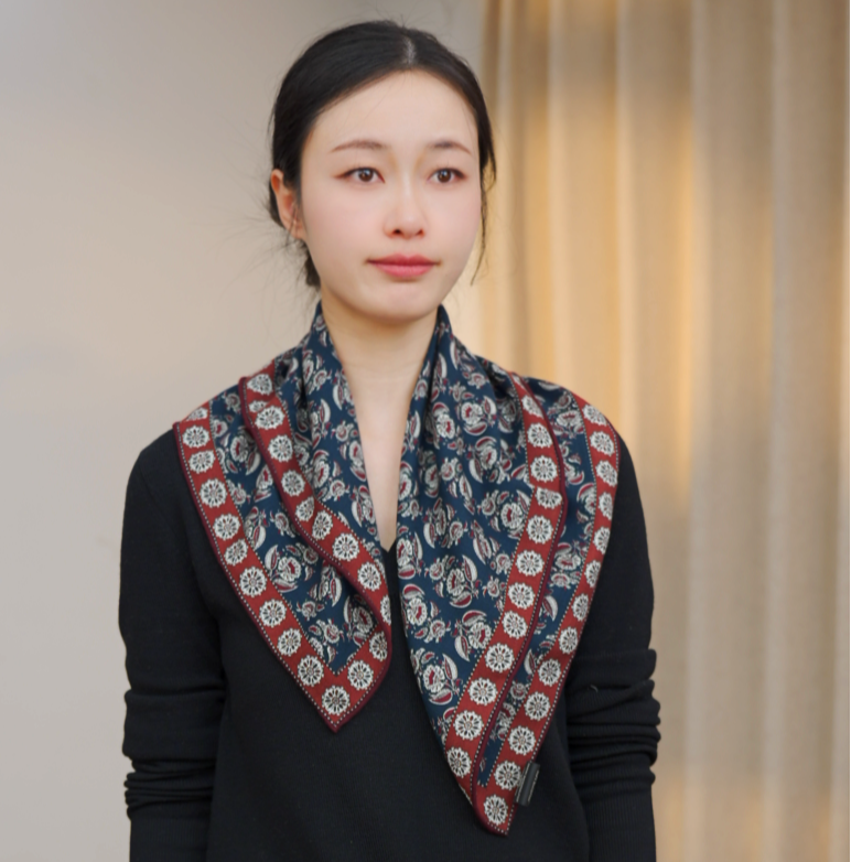 【华灿红蓝】100%绵羊毛围巾女63CM双面百搭小披肩丝巾冬季保暖围巾