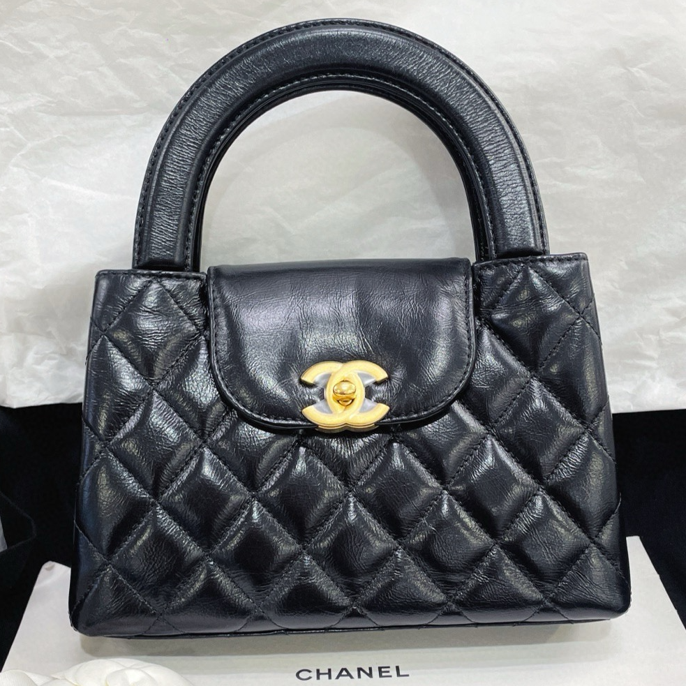 未使用 Chanel/香奈儿 黑金菱格纹 kelly 手提斜跨包 /7AH39463