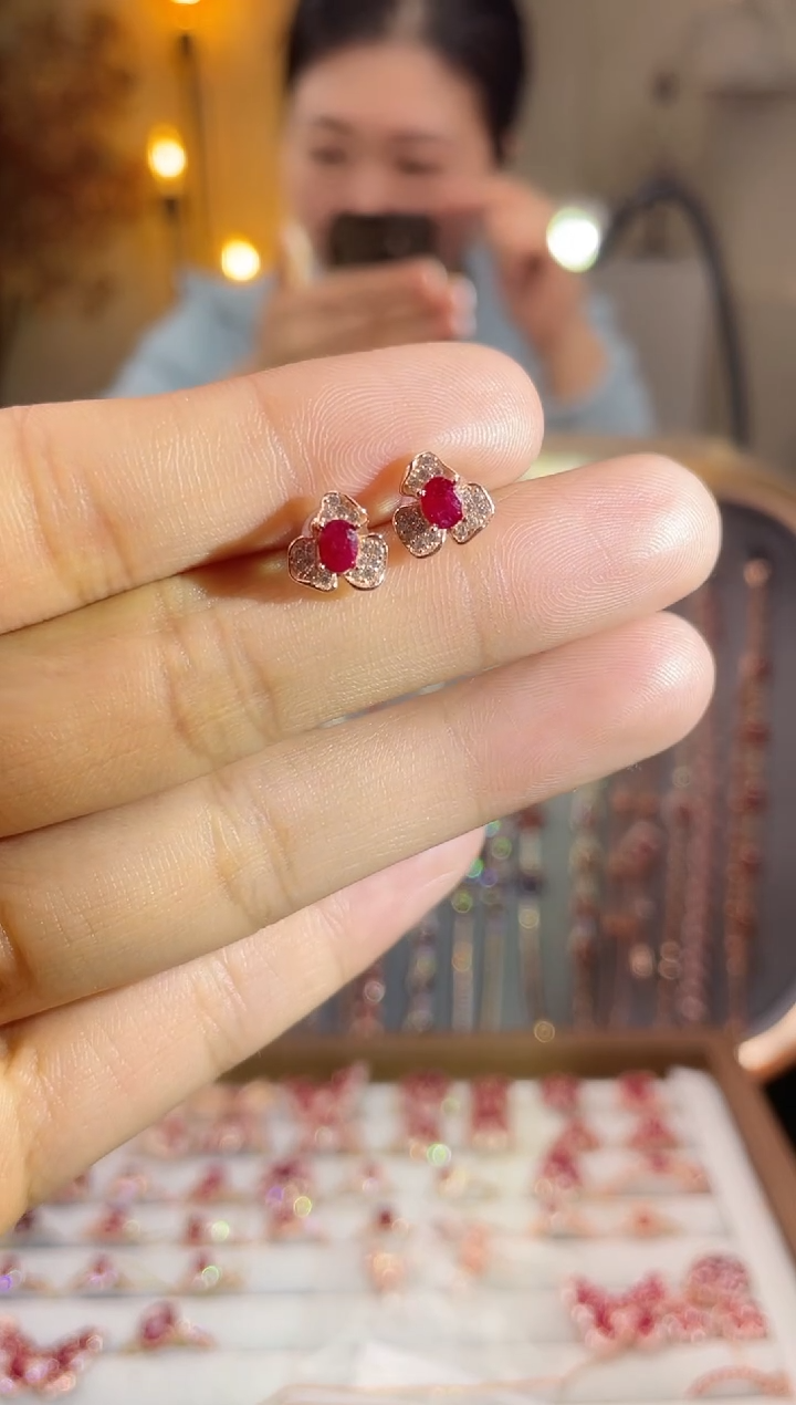 银S925镶嵌耳饰红宝石耳饰