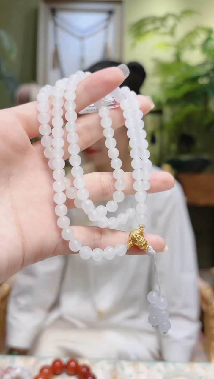 【闪购商品】和田玉项链18K金镶嵌6金三通和田玉项链108