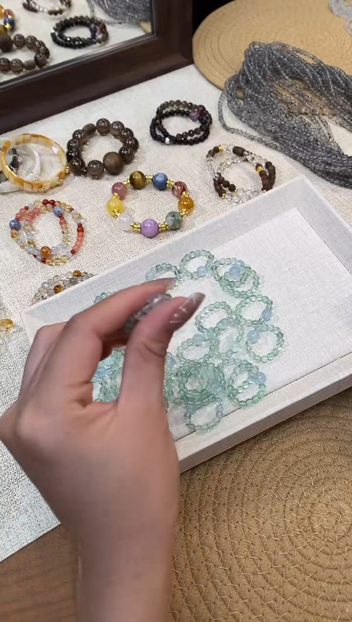 合金手链水晶《夏蝉》绿萤石海蓝宝设计款戒指4-5mm多样性发一