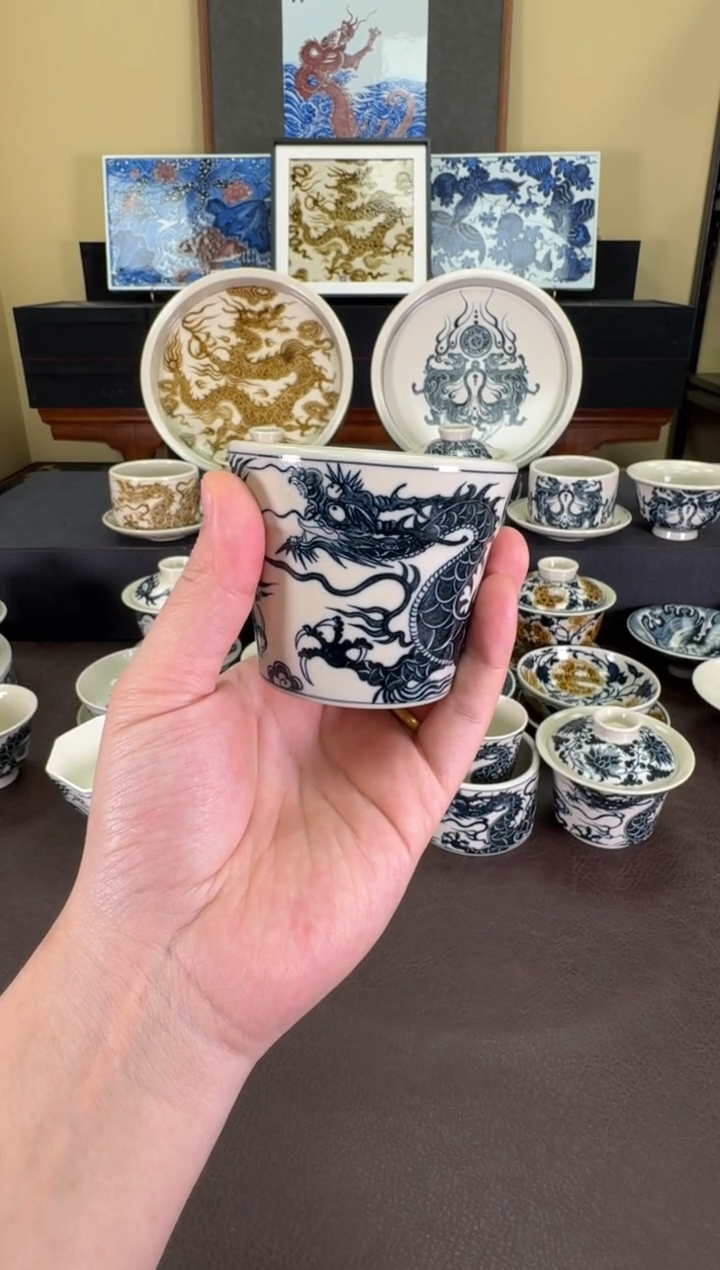 【闪购商品】瓷片二号釉1351龙纹冰桶杯