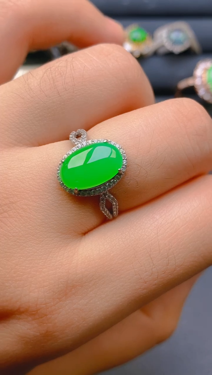 【闪购商品】翡翠戒指银S925镶嵌天然A货翡翠1