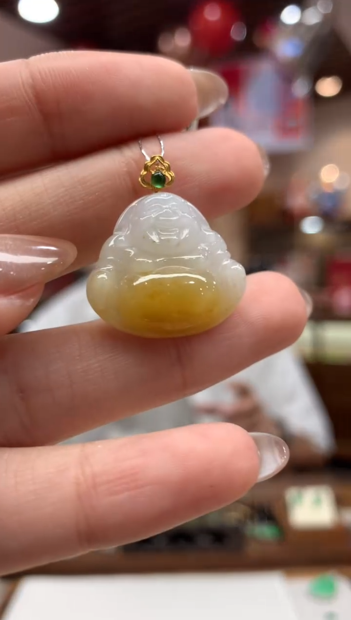 【闪购商品】翡翠吊坠(不含链)18K金镶嵌佛公