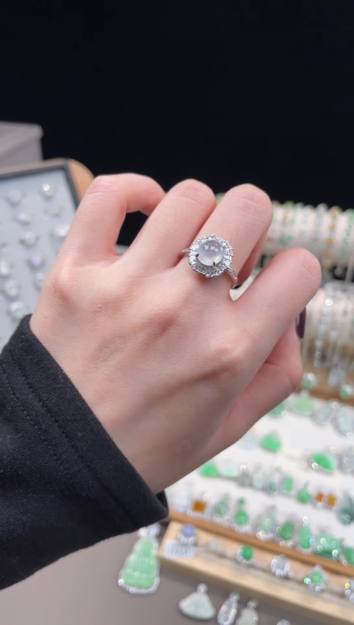银S925镶嵌戒指翡翠1