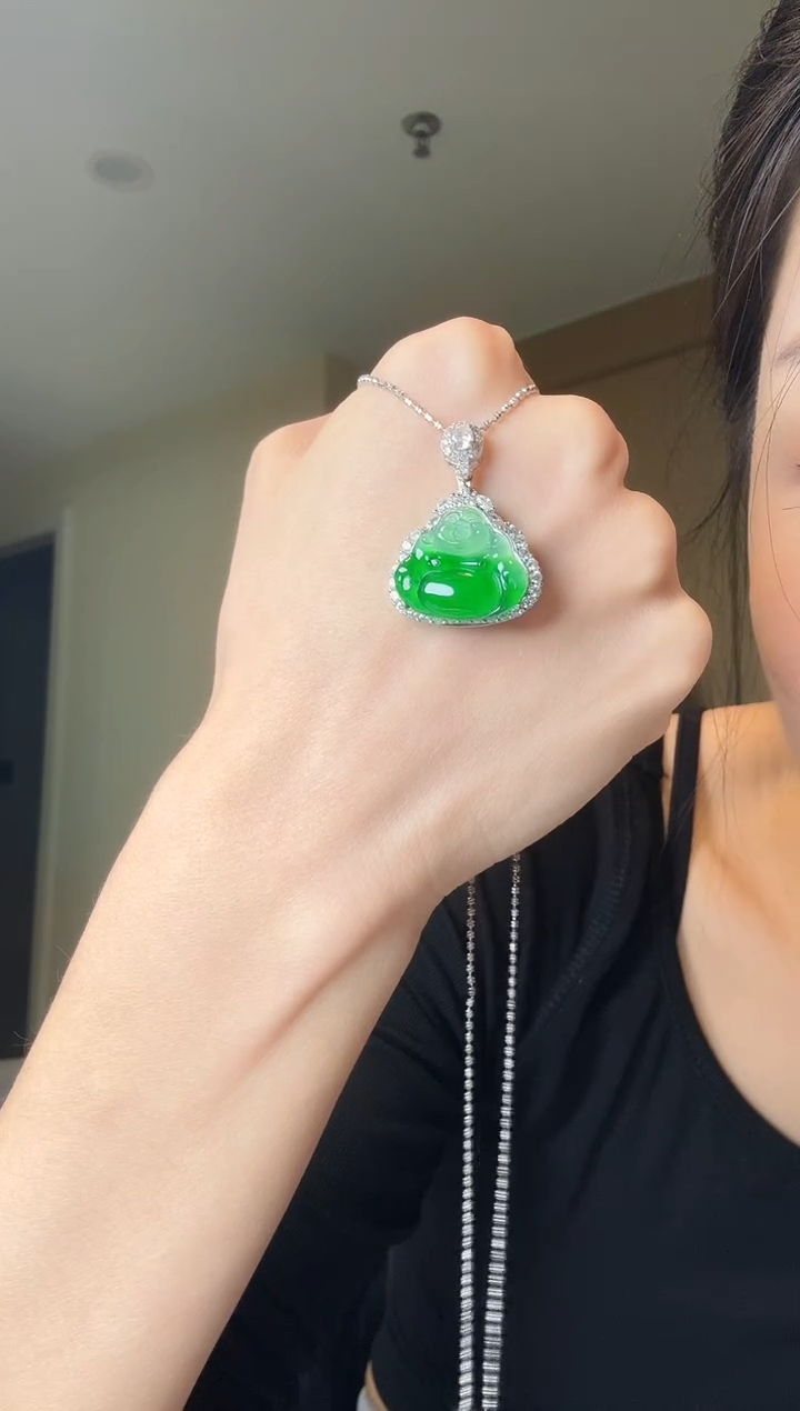 【闪购商品】翡翠吊坠(不含链)银S925镶嵌天然翡翠吊坠